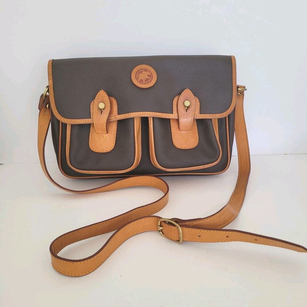 HUNTING WORLD Shoulder Bag Dark Brown Authentic Made in Italy Two Tone Leather